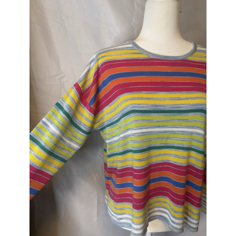 Soft Surroundings PXL Rainbow Stripe Knit Sweater Long Sleeve Colorful Pastel - Picture 2 of 6